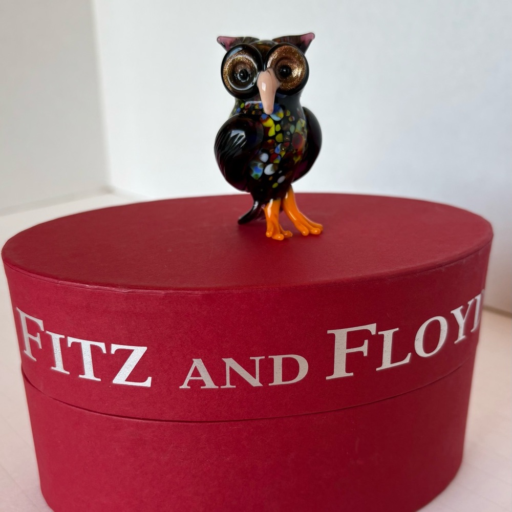 Fitz and Floyd Glass Menagerie Blown Glass Owl Figurine
